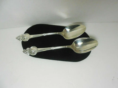 Pair of Antique Tiffany & Co Sterling Gorham Pat. 1864 Medallion Spoons 6 Inches