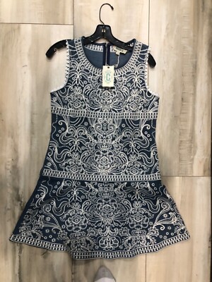 taylor embroidered chiffon midi dress Denim Embroidered Bow Dress – Magpies Nashville main image 0