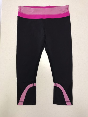 Lululemon Run Inspire Crop Leggings Womens 10 Black Pink Run Yoga Pants 