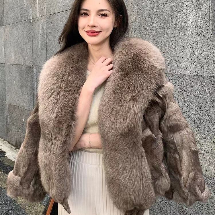 Lapel Fox Fur Coat Women's Short Real Fur Jackets Winter Warm Outwear Luxury