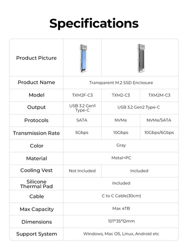 ORICO M.2 NVMe SATA SSD Enclosure Adapter USB 3.2 Gen2 Type-C 10Gbps UASP TRIM - 第 11/18 張圖片