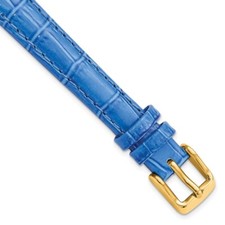 DeBeer 12mm Blue Crocodile-Style Grain Chrono Gold-tone Buckle Watch Band