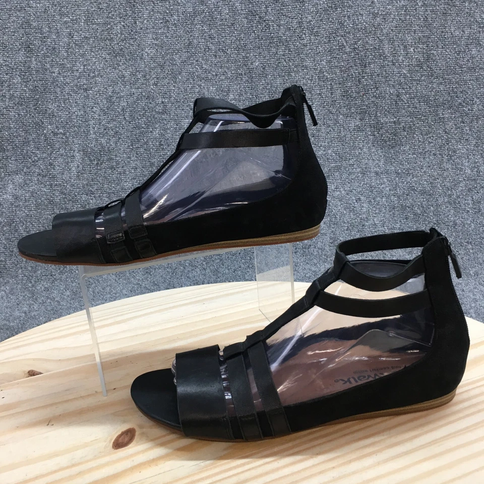 Softwalk 凉鞋女式 10 M Cazadero 露趾平底鞋 S1904-001 黑色拉链 — 第 2/4 张图片