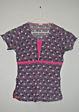 Dickies Women  s Small Pink Purple Gray Flowers Short Sleeve Scrub Top