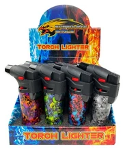 12 Pack Jumbo 4" Single Jet Flame Torch Gun Lighter Refillable Lockable Skull
