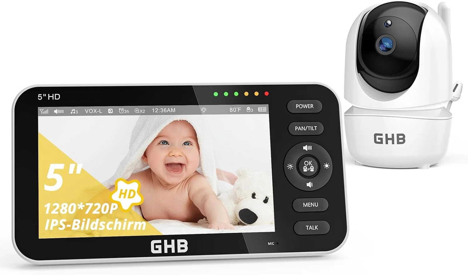 Baby Monitor with Camera 5" LCD Display Baby Monitor Vox Mode Night Vision 720p Video