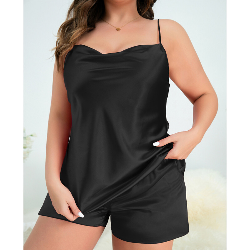 Satin Pajamas Women Plus Size Sexy Sleepwear Lingerie Cami Shorts Set