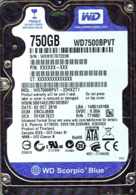 WD7500BPVT-22HXZT1, EBCVJBBB WESTERN DIGITAL 750GB SATA | eBay