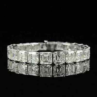 12 Ct Asscher Simulated Diamond Attractive Tennis Bracelet 14K White Gold Plated