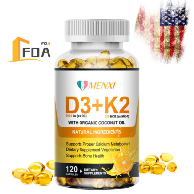 Vitamin K2 MK-7 200MCG + D3 5000 IU - 120 Vegan Capsules - Bones & Heart Health