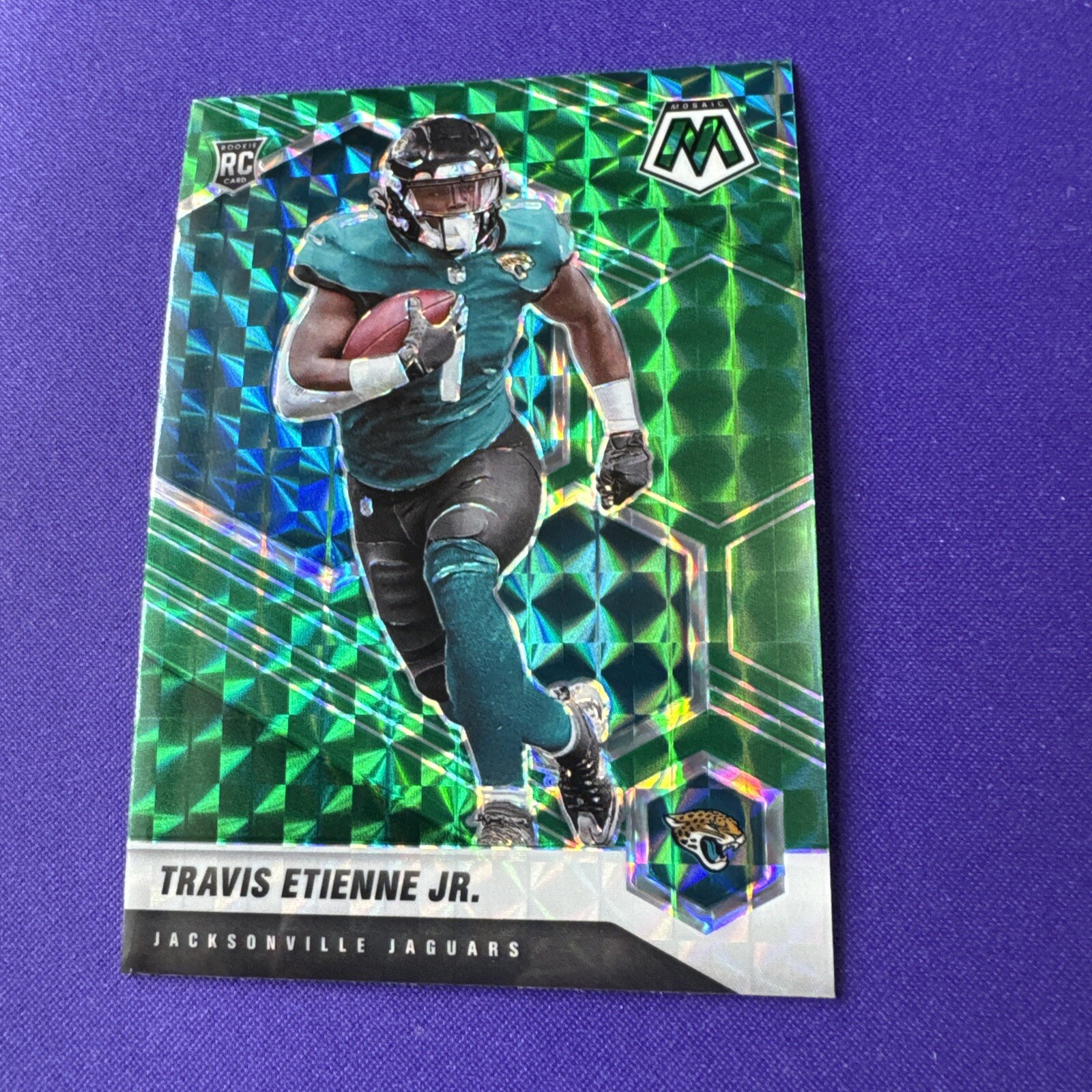 2021 Panini Mosaic Travis Etienne Jr Green Mosiac Prizm Rookie Card #314 Jaguars