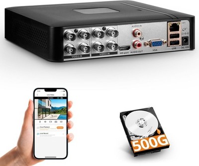 8 Kanal H.265+ Überwachung DVR, 500GB HDD Sicherheit Videorecorder, IP