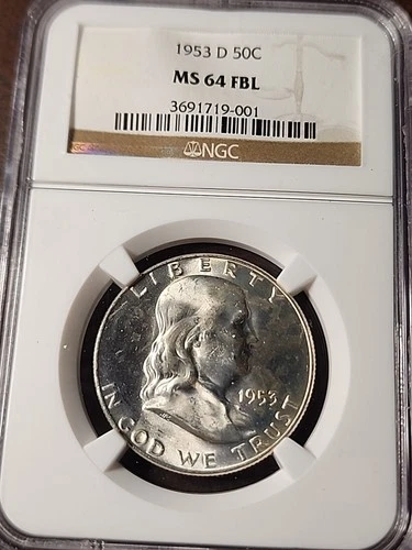 1953 D NGC MS64 FBL Franklin Half Dollar 50c US Silver Mint 1953-D MS-64 FBL