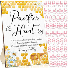 51 Pcs Pacifier Hunt Baby Shower Games Include Wooden Hunt Sign and 50 Acrylic M
