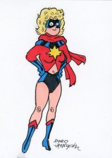 Fred Hembeck Sketch Card: Ms. Marvel original (Marvel Comics)