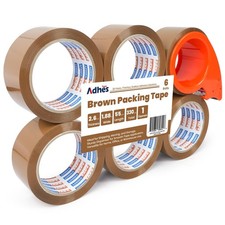 6 Rolls ADHES Brown Packing Tape Dispenser 2.6 Mil 1.88 Inch x 55 Yards