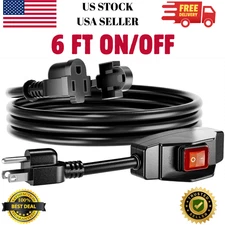 6 FT Extension Cord with Switch Cable On/Off  14/3 AWG Gauge 1875W/15A Grounded 