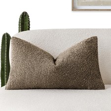 Decorative Textured Boucle Throw Pillow Covers Accent Solid Lumbar Pillow Cas...