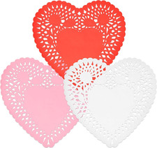 120 Count 8" Heart-Shaped Lace Doilies in Red, Pink, and White