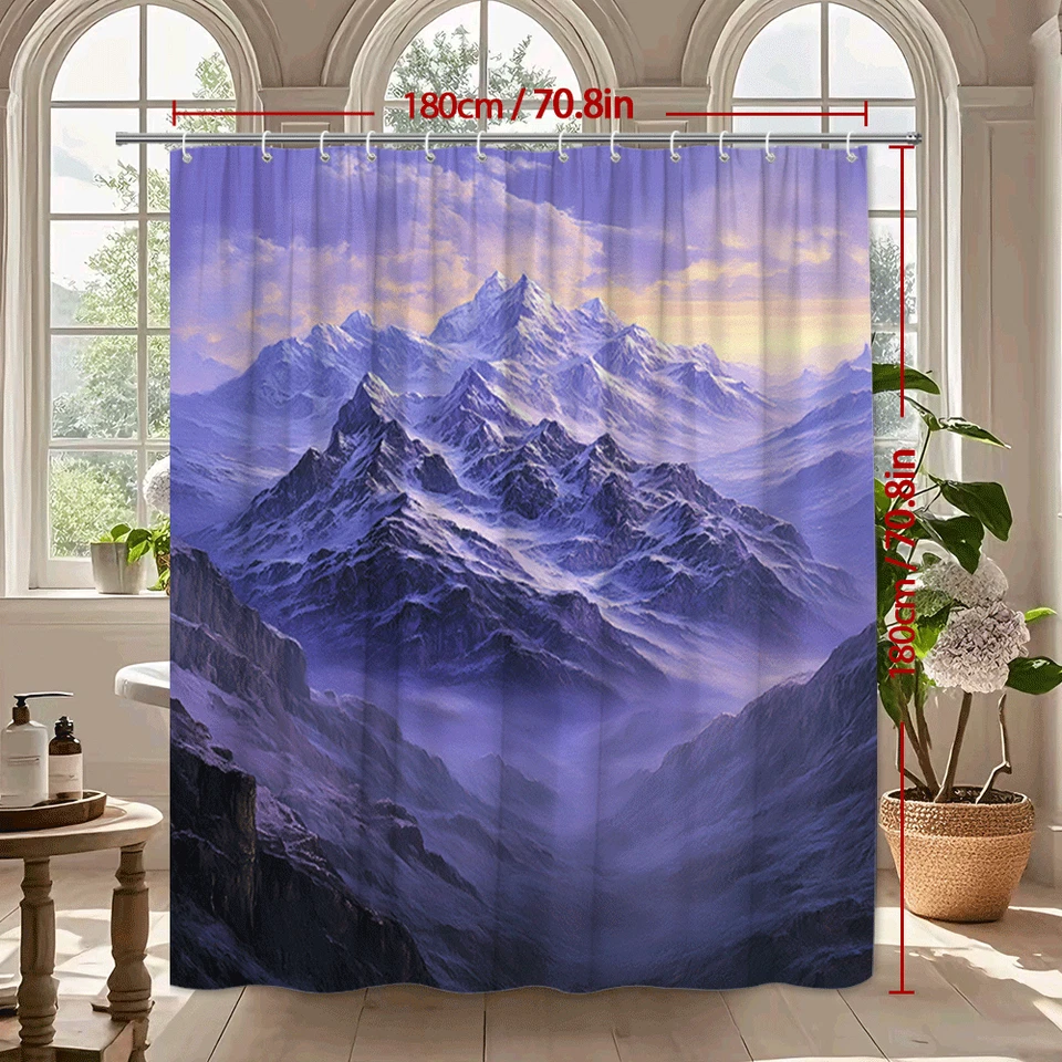 Cortina de chuveiro montanha roxa paisagem natureza cênica decoração banheiro - Imagem 3 de 4