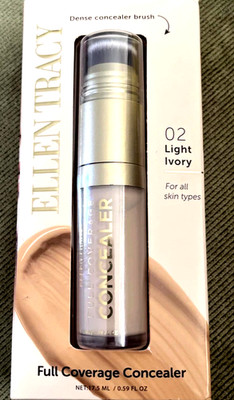 Ellen tracy 02 light Ivory ~ Full Coverage Concealer w/Brush All day wear 0.59oz
