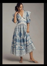 New XS Farm Rio x Anthropologie printed v-neck puff-sleeve maxi dress