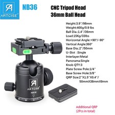ARTCISE 36MM Tripod Head Panoramic Ball Head 20KG W/ 1/4" Quick Release Plates
