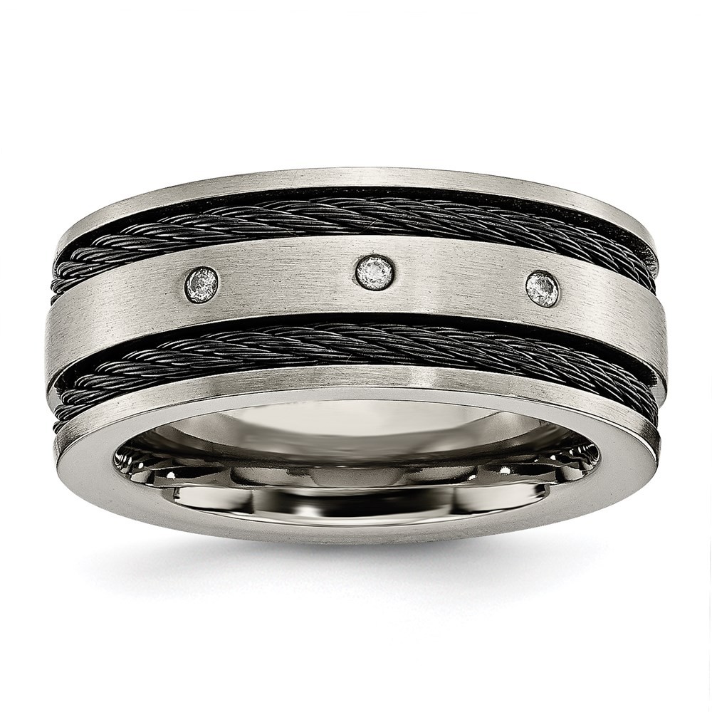 Chisel Unisex Band Titanium Brushed Black IP-plated Cable and Diamonds Natural 29690₽