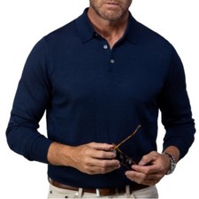 Collars  Co. Bellagio Three Button Long Sleeve Merino Polo - L Navy