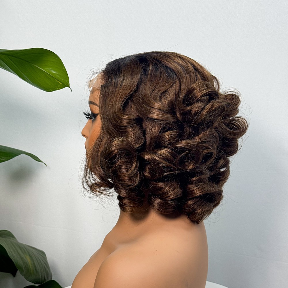 Peluca de rebote suelta abatible de encaje 5x5 - 12" súper doble dibujo 100 % cabello humano