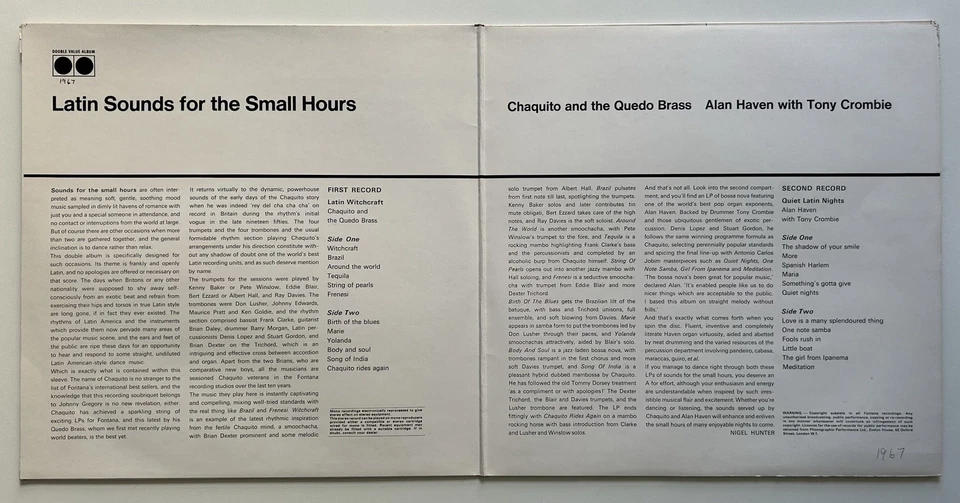 Various : Latin Sounds for the Small Hours UK 1967 black  vinyl comp 2LP EX/EX - Image 3 of 4