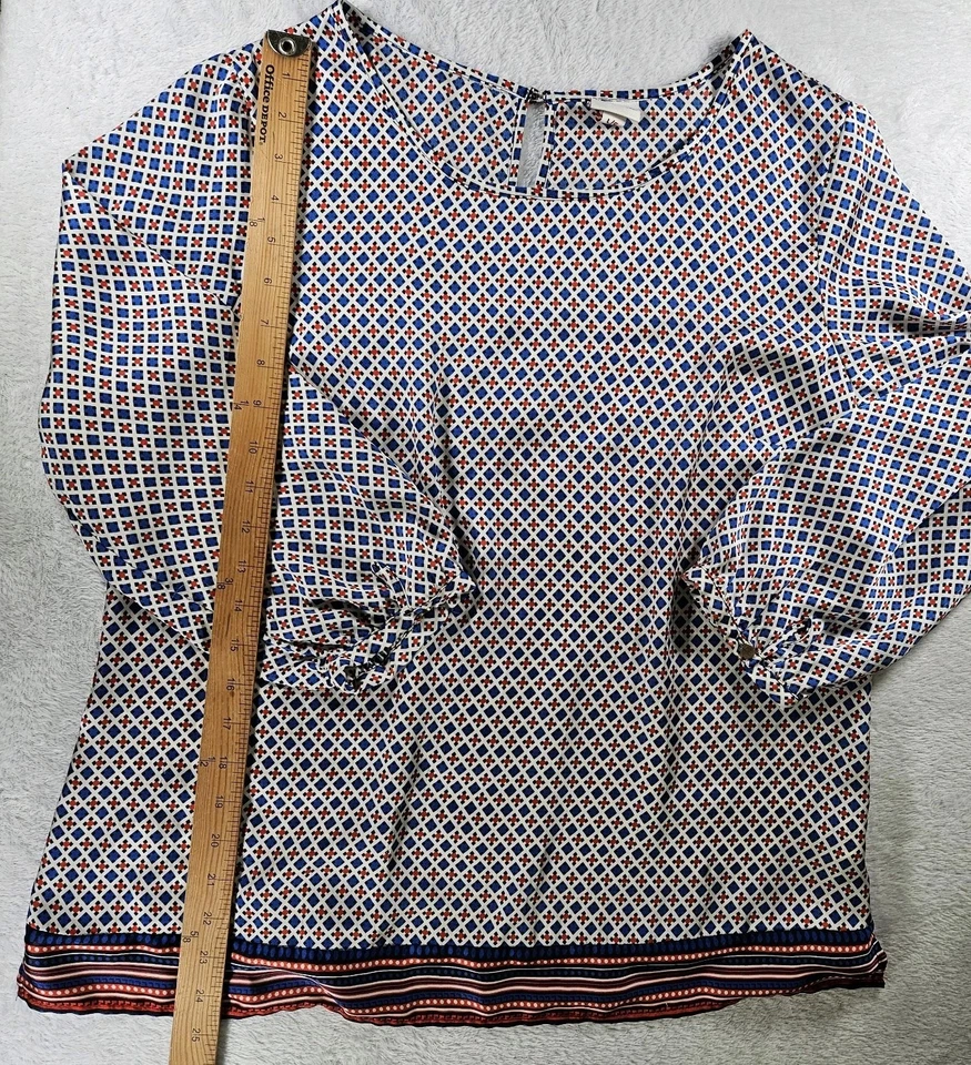 Blusa Merona Top Grande Geométrica Brillante Satén Carrera Oficina Core Uso Diario  Foto 3 de 4