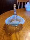 Vintage Fenton Light Blue Opalescent Hobnail Basket Bamboo Handle