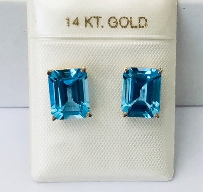 Massive 14K Gelbgold natürliche 7 x 9 mm Rechteck Topas Edelstein Ohrringe NEU