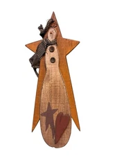 Rustic Folk Art Snowman Star Wood Hanger Winter Decor