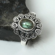 Labradorite Gemstone Handmade Ring Jewelry Gift For Unisex US Size-8.75 AR 16428
