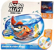 Zuru Robo Alive Robo Fish Swim'n Fish Bowl Playset, Fish Changes 5 Colors Age 3 