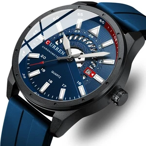 CURREN Men Sport Watch Waterproof Silicone Strap Quartz Date Chronograph