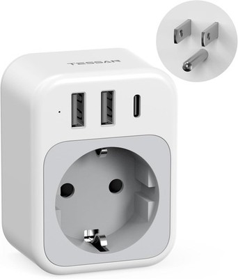 TESSAN USA Adapter Steckdose, 4 in 1 Reiseadapter Thailand mit 1 USB C und 2 USB