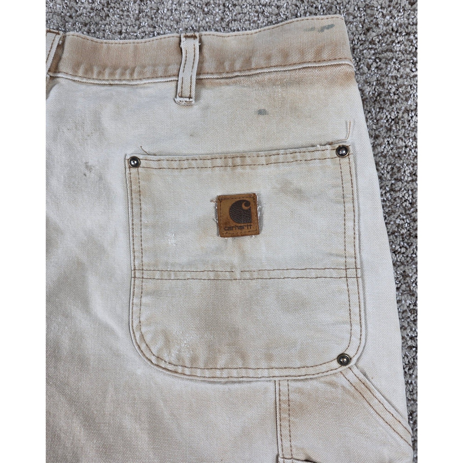 Carhartt B136 BRN Brown Double Knee Pants Distressed Faded Thrashed 36x29 thumbnail 11