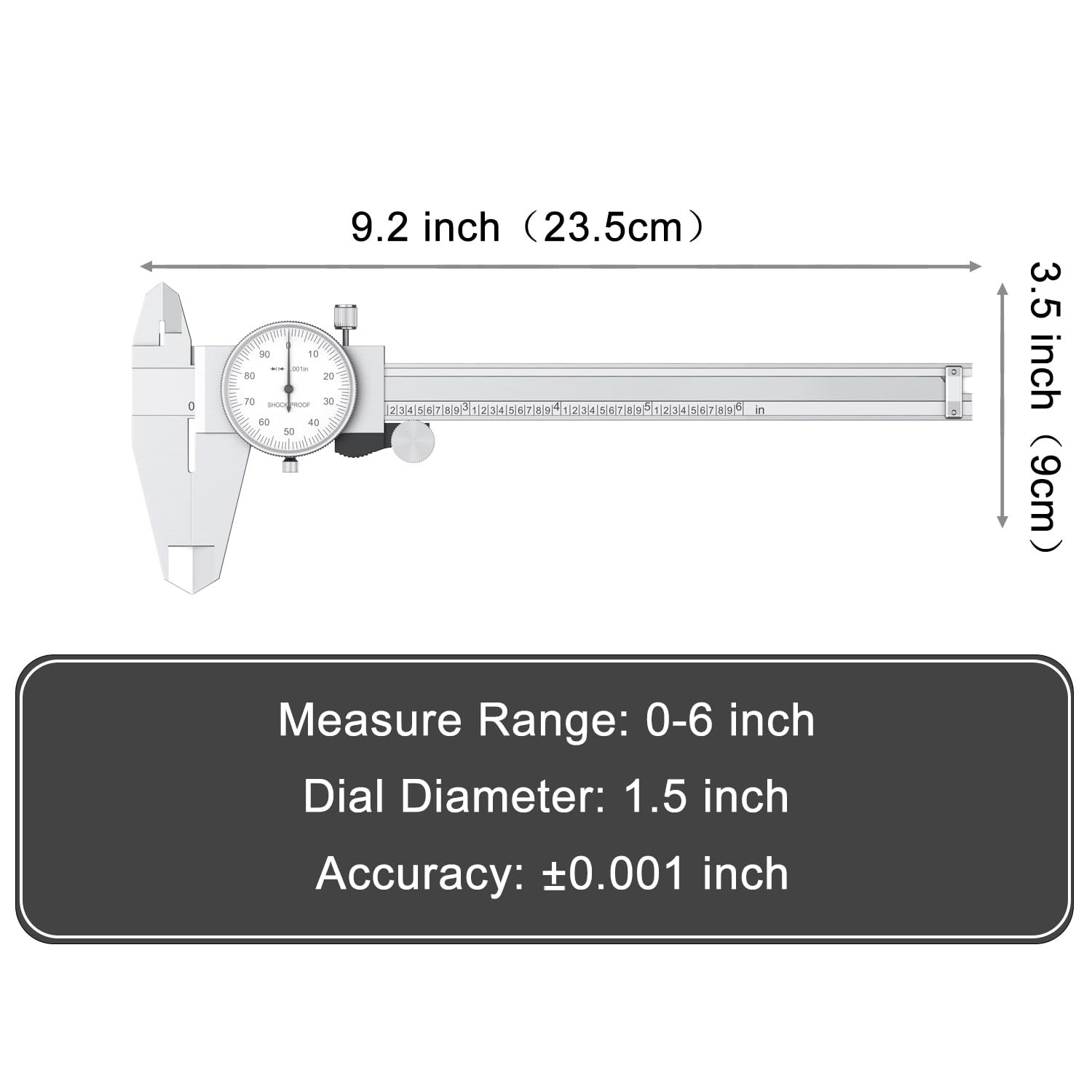 Shockproof Dial Caliper 0-6 Inch Range with 0.02