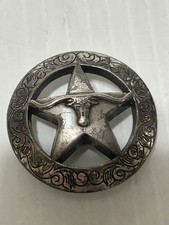 Vtg Western Belt Saddle Concho Longhorn Star Nickel Silver Screw-Back Texas/120h