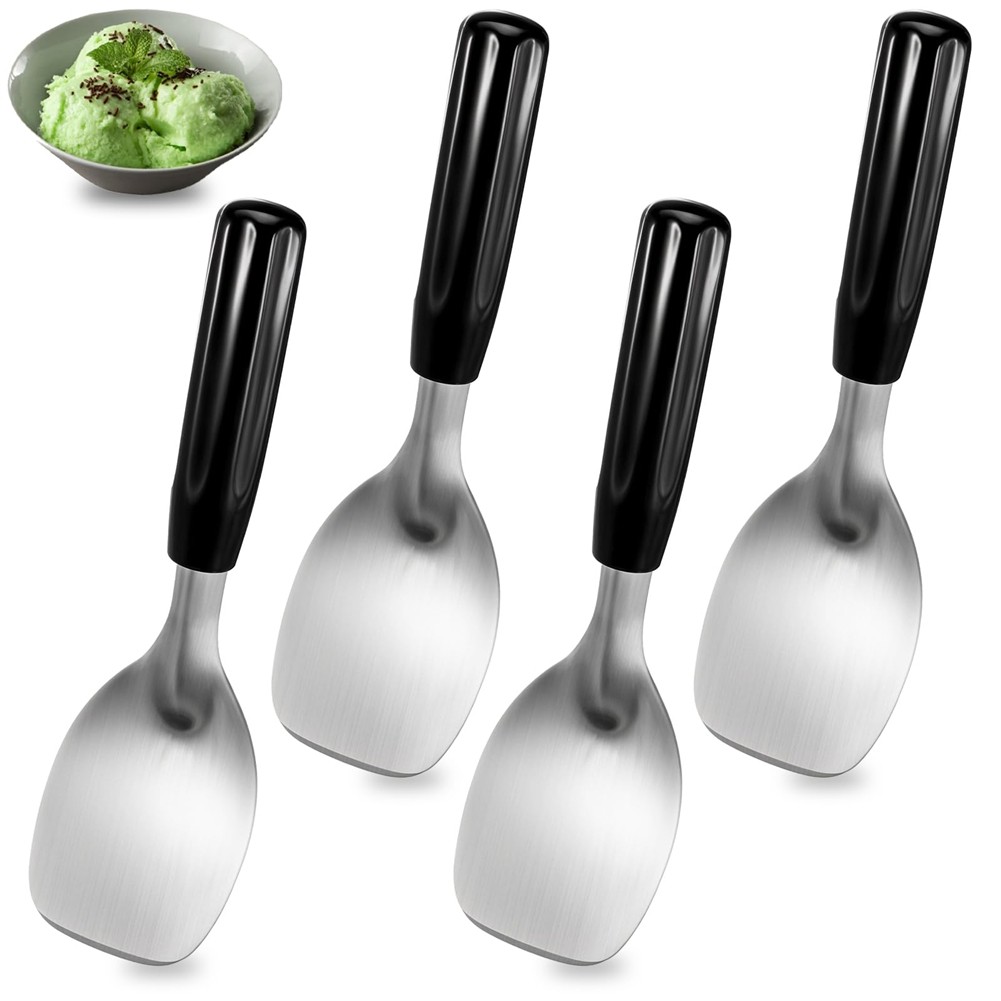 Paquete de 4 Palas para Helado Resistentes de Acero Inoxidable, Planas, par4672