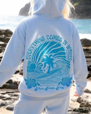 NWT Pink Palm Puff Women s Size S Surf Beach Hoodie "Everything Comes in Waves