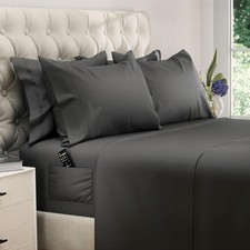 Queen Sheet Set 6 PCS 15 Inch Deep Pocket Gray Cooling Bed Sheets Hotel