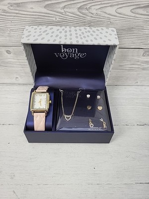 Bon Voyage Schmuck Geschenkset Uhr & goldfarbene Halskette & 3 Ohrringe.PD2006314