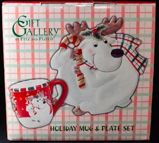 Fitz and Floyd Gift Gallery Christmas Holiday Mug & Plate Set Reindeer SEALED