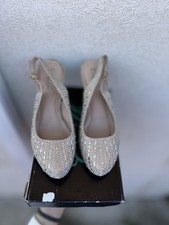 Camille La Vie Nude Rhinestone Closed Toe High Heel Bridal Shoes Size 8