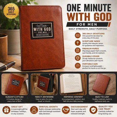 One Minute with God for Men   365 Devotions (Brown Faux Leather) Fast ship...