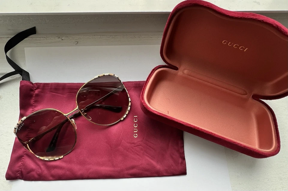 Óculos de sol feminino GUCCI marrom/dourado oversized 🌹 metal degradê 😎 GG0595S 008 - Imagem 2 de 4